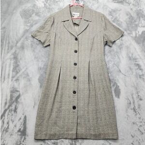 Vintage SL FASHIONS Womens 12 Beige Black Short Sleeve Button Up Sheath Office‎